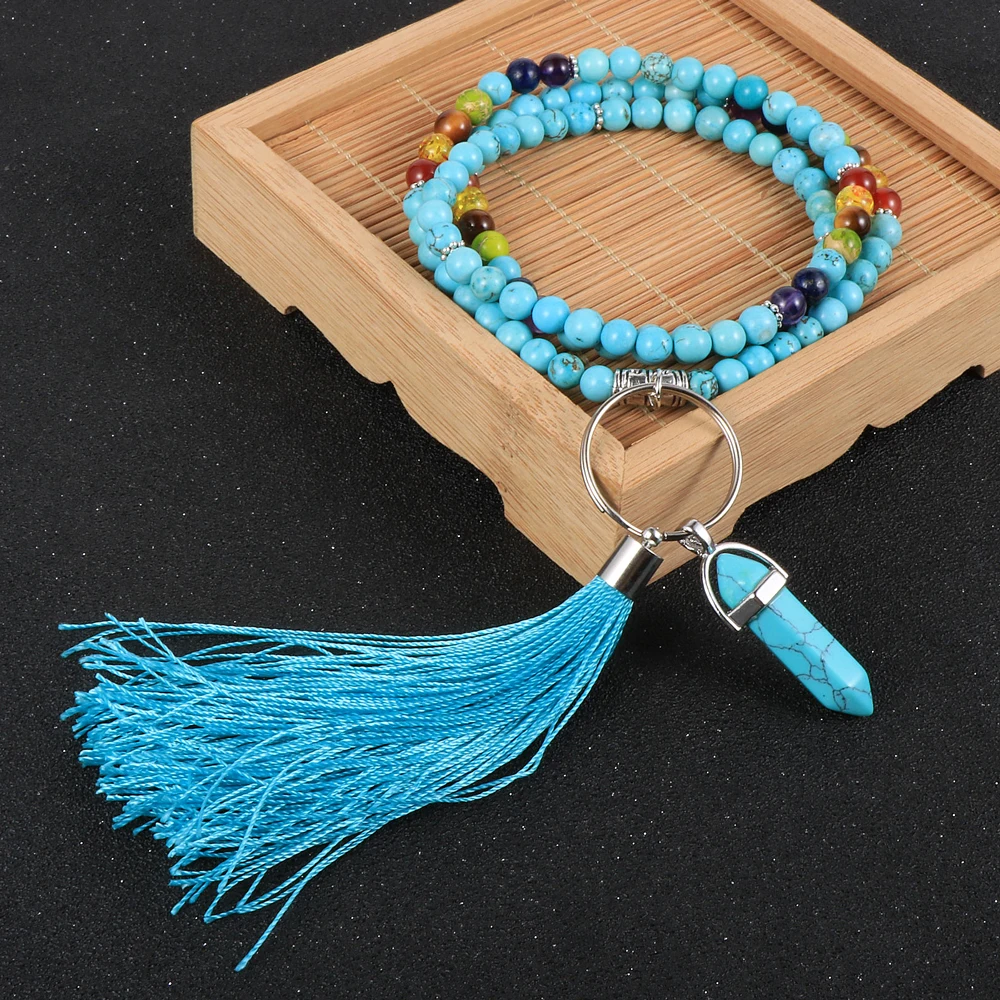 Женское и мужское ожерелье из натурального камня 7 Чакр аметисты 6 мм 108 мужской