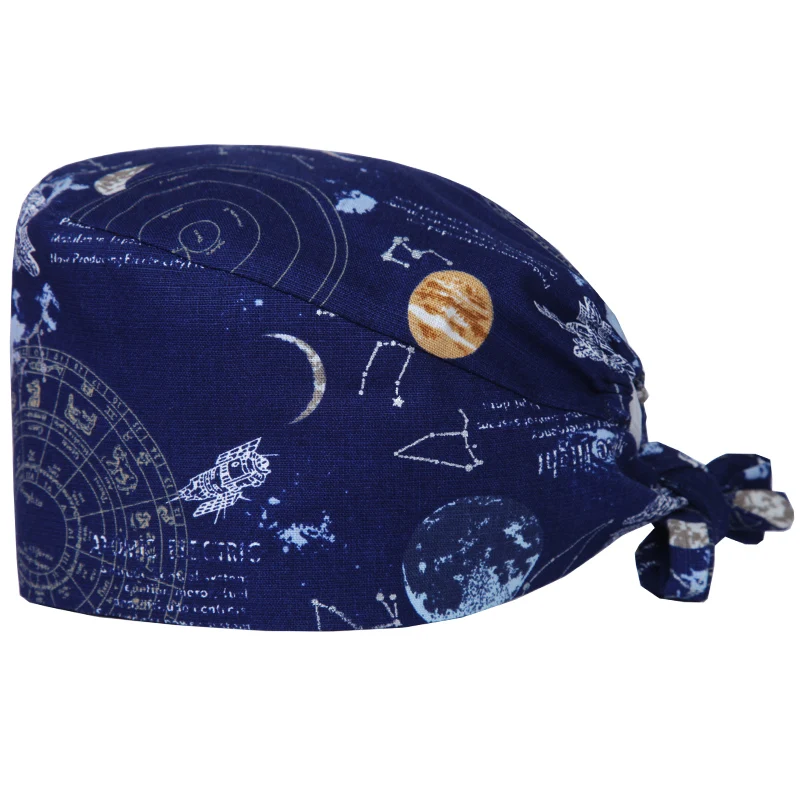 Surgical Cap 2 Sky Stars Surgical Caps Nurse Scrub Hat Cotton Tieback with Sweatband Hospital OR Veterinary Surgeon Work Skull Hats - Цвет: Surgical Cap 2