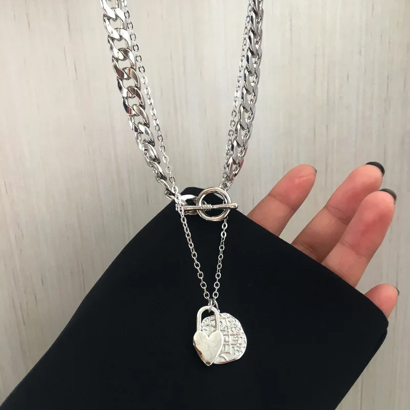 

Fashion Heart Double Layers Necklace for Women Simple Chunky New Necklace 2020
