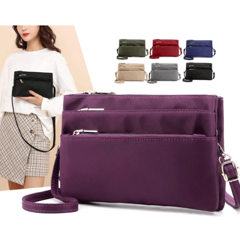 

Women's Fashion Solid Color Zipper Nylon Waterproof Female Shoulder Bag Crossbody Bag Ladies Waterproof Travel Messenger Bag