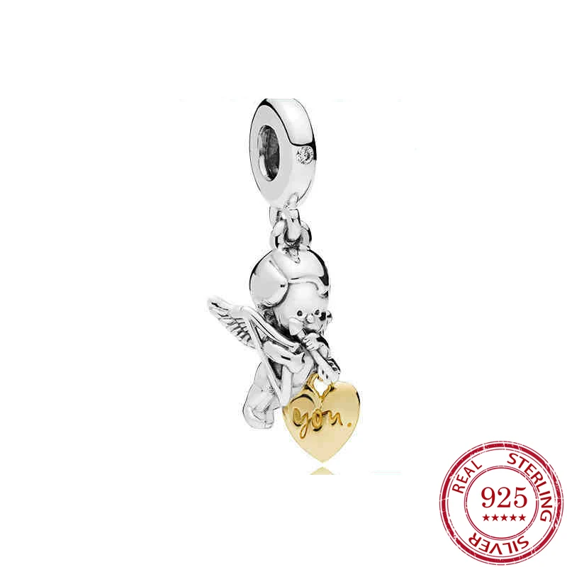 

925 Sterling Silver Golden Scarecrow Heart Arrow Charm Beads Fit Pandora Bracelets Necklaces Women DIY Jewelry Making Gift