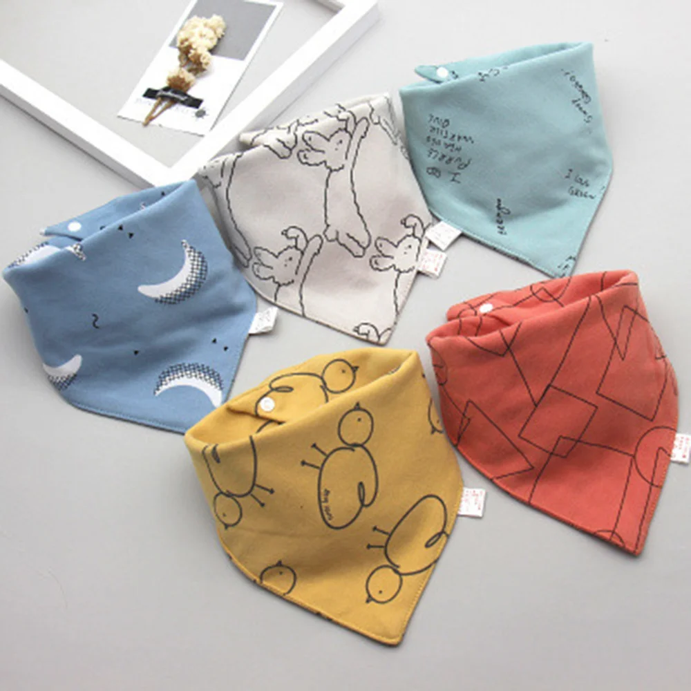 2020 Baby Bibs Triangle Double Cotton Bibs 5 pieces/lot Cartoon Print Saliva Towel Baby Boys Girls Feeding Apron Cotton Bandana