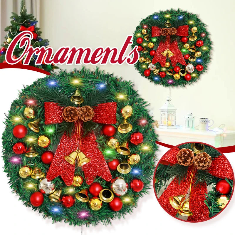 

Christmas Welcome Sign Lighting Wreath Classic Seasonal Front Door Decor Round Xmas Party Dress up Ornament 30cm B99