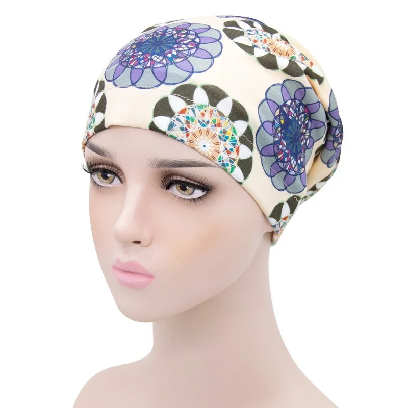 

Female Print Cotton Turban Chemo Hat Muslim Double Sided Satin Beanie Head Scarf Hijab Femme Mussulman Turbans Headbands