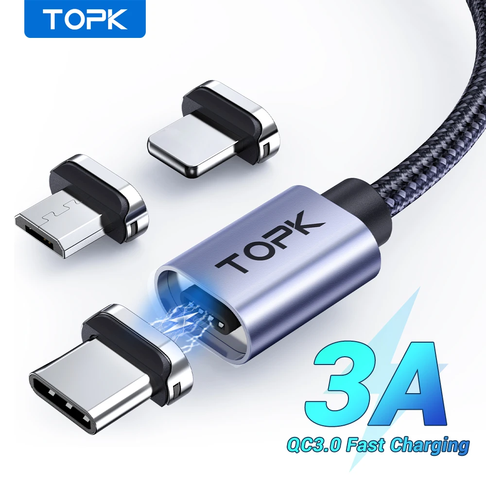 TOPK AM45 1 м Магнитный Кабель с разъемом Micro USB Type-C кабель для быстрой зарядки