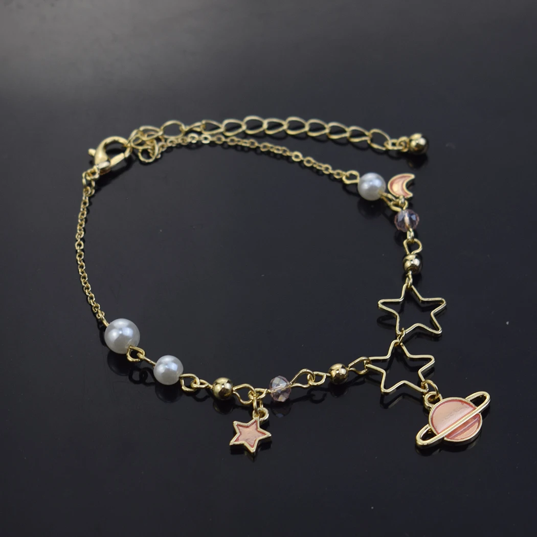 

New Fashion Gold Color Moon Star Charms Bracelet Planet Beads Bracelet Universe Space Jewelry for Women