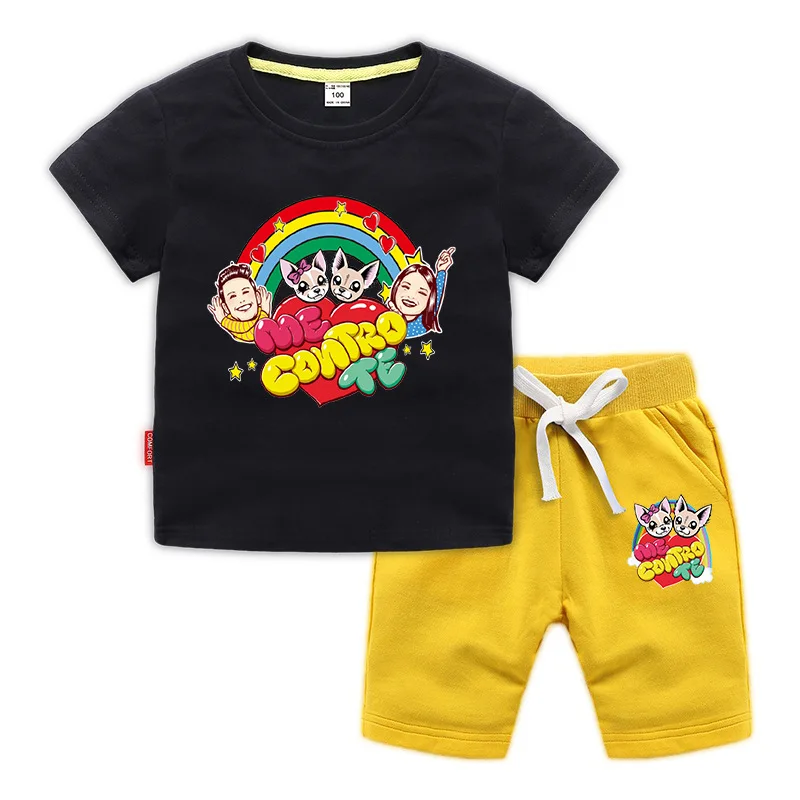 Детский хлопковый комплект одежды для девочек футболка с мультяшным принтом я