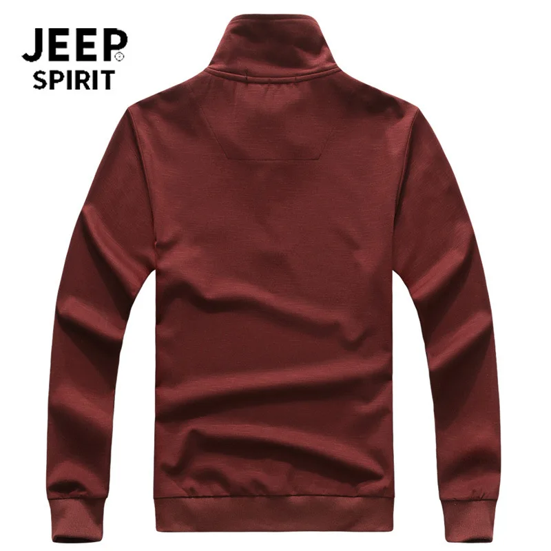 JEEP SPIRIT брендовая Осенняя футболка мужская с длинным рукавом Стенд половина на молнии воротник Теплая мужская футболка однотонная футболка homme