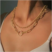 punk layered chain necklace neck chains for women vintage exaggerated golden goth hoop metal necklace clavicle jewelry