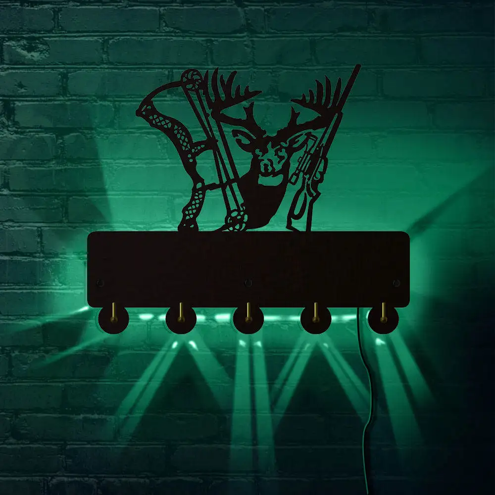 Деревянный настенный крючок для охотника на оленей светодиодный светильник