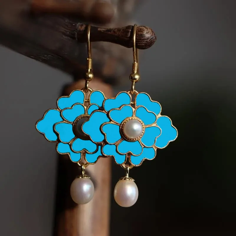 

Клуазоне бусина-жемчуг эмалированный фарфор серьги в виде цветка с позолотой китайский дворцовый ретро-стиль Изысканный уникальные брасле...