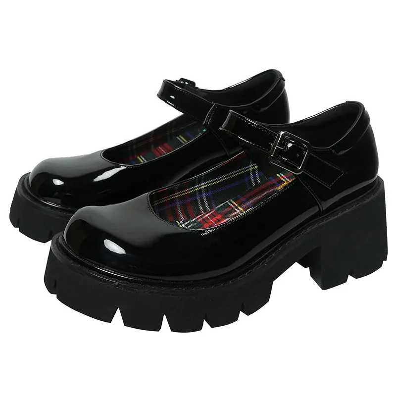 

New Flat Platform Mary Jane Women's Shoes Japanese Retro Leather Belt Flats Student College Style Black Size 31-41 Heel 6cm