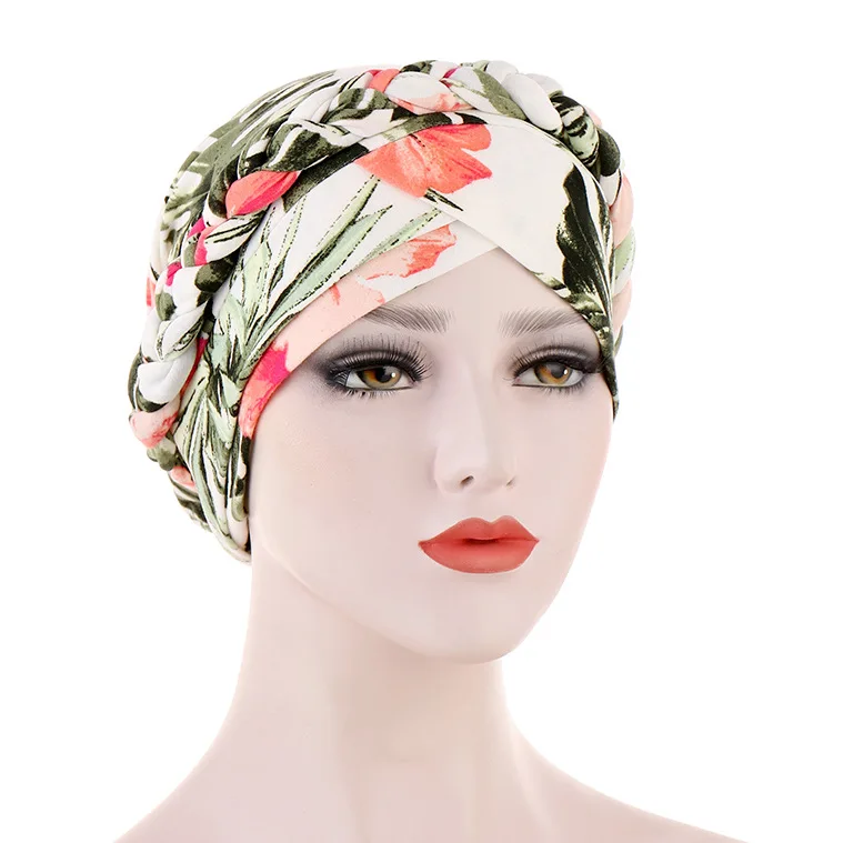 

Printed headdress floral cloth short braided headtie