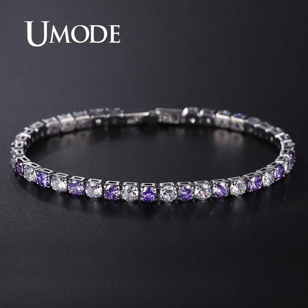 Женские браслеты для невесты UMODE теннисные с фиолетовым фианитом роскошные