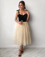 black velvet top prom dresses spaghetti sweetheart cocktail dress a line tulle tea length bride vestidos de novia homecoming