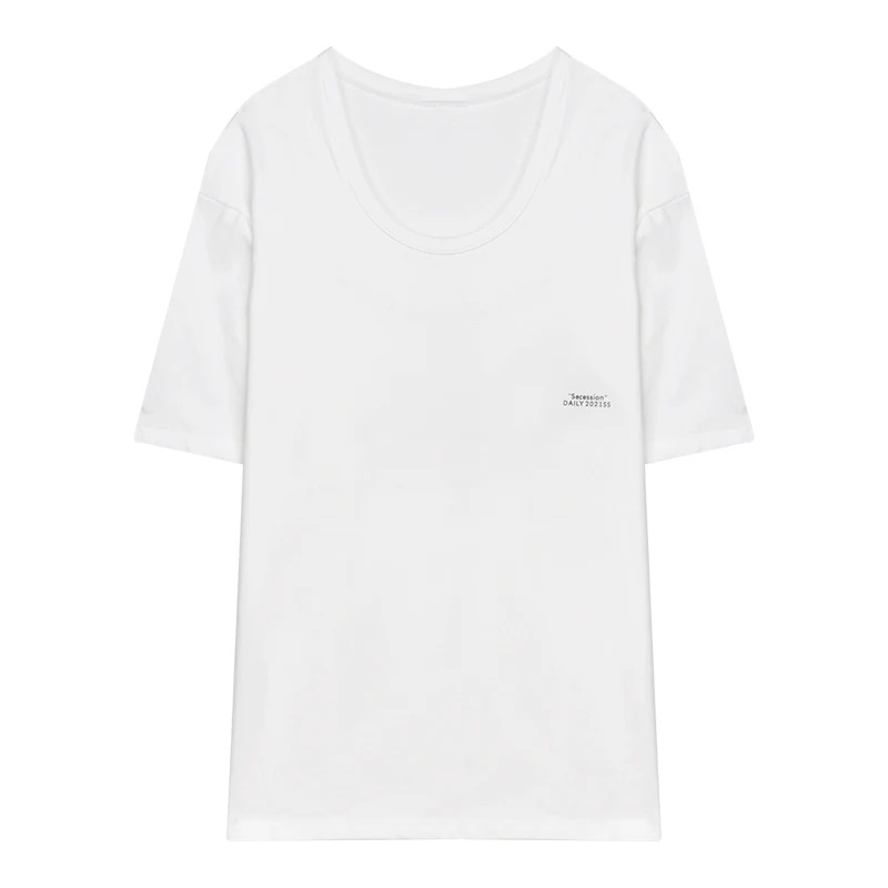 

ZHISILAO Oversize tshirt 2021 Women White Casual Basic Letter Print U Neck Tee Shirt Femme Summer Plus Size Short Sleeve T-shirt