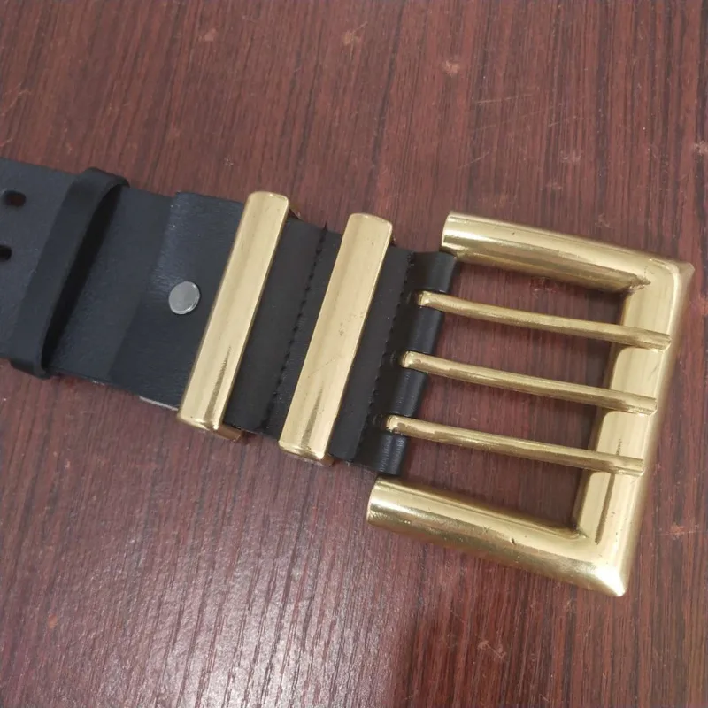 Женский ремень из ПУ кожи EAM широкий металлический с тремя штырьками и пряжкой PE329