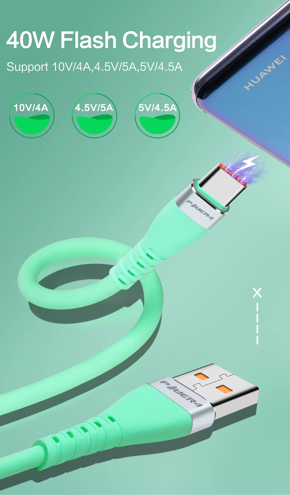 Power4 USB C кабель 5A флэш-зарядка usb type C Supercharge для huawei P20 совместимый 3A 2A быстрое зарядное устройство для samsung Xiaomi