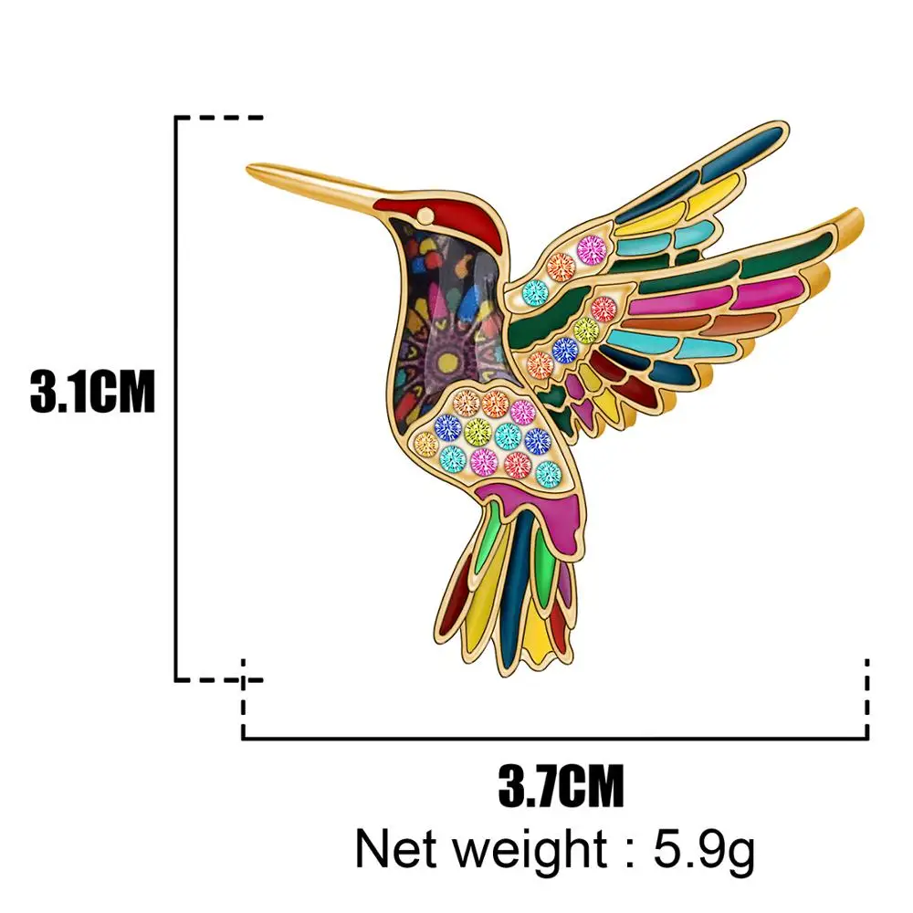 Bonsny Эмаль Сплав Стразы птица колибри Броши булавка одежда шарф украшения