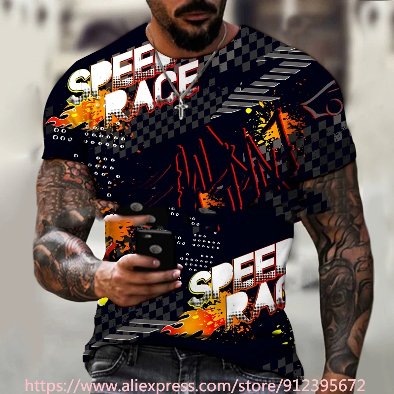 

Fashion 3D Digital Printing Summer Sports Leisure Men's T-shirts Round Neck Teen Tees Locomotive T-shirt Moto Biker clothing