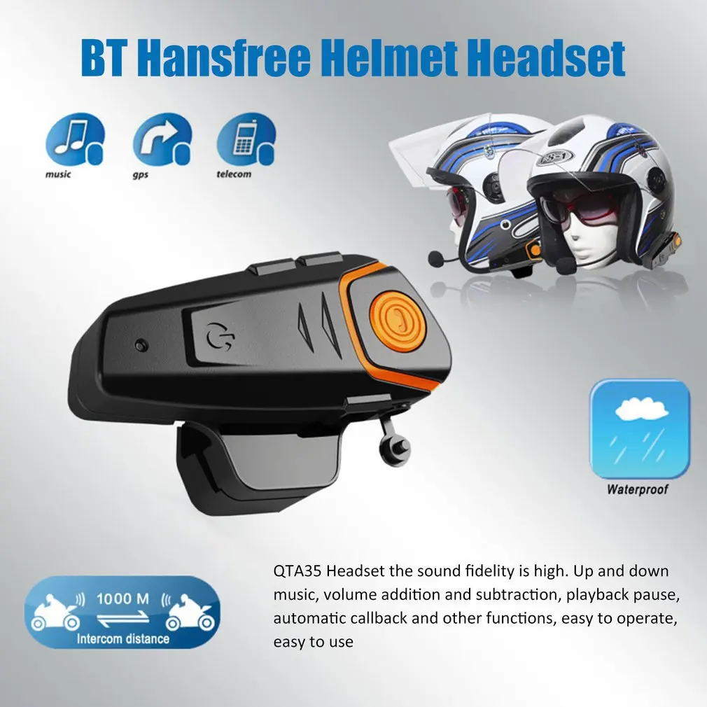 

Bluetooth-compatible Motorcycle Helmet Headset Intercom Communication Headphone Universal Wireless Interphone