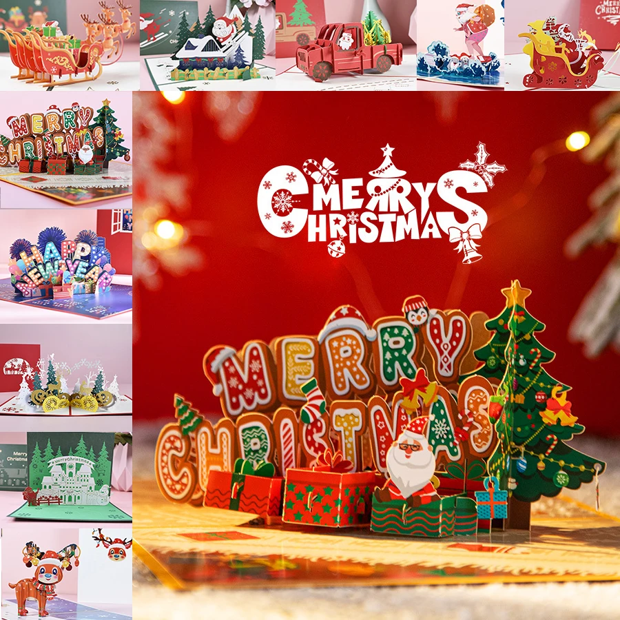 

3D Pop UP Santa Cards Marry Christmas Greeting Cards Party Invitations Gifts New Year Greeting Card Anniversary Gifts Postcard