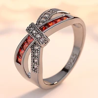 ladies engagement x shaped pink black ring charm zircon metal ring colorful decoration set party wedding jewelry gift