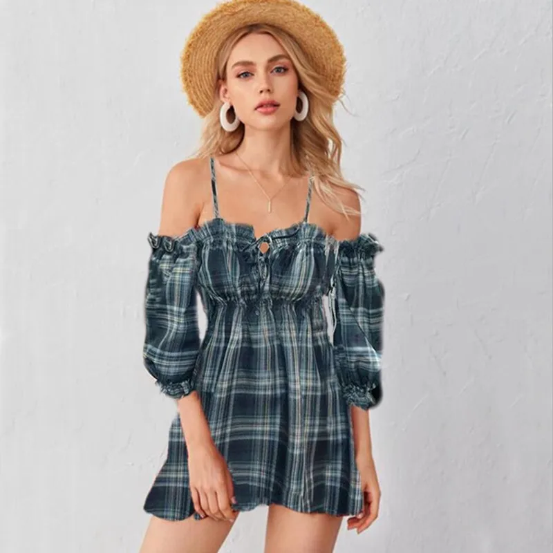 

Womens Ladies Dress Long Sleeve Off Shoulder Striped Dress Casual Dress