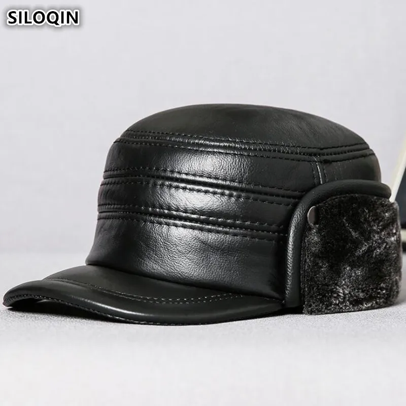 

SILOQIN шапка из натуральной кожи мужская теплая зимняя шапка армейские военные шапки толстые бархатные плоские шапки мужская шапка из воловьей кожи