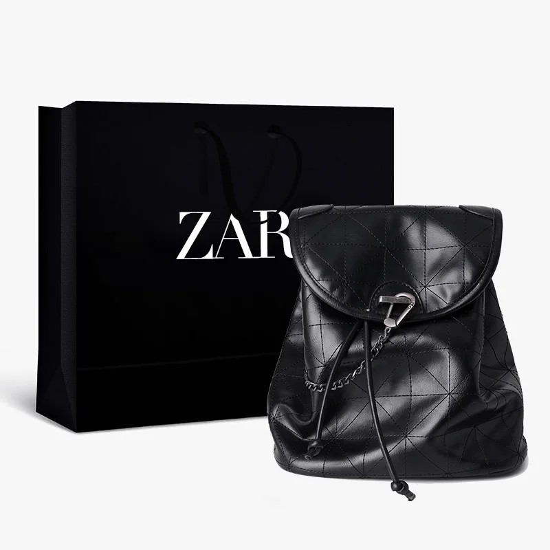 

2020 New Backpack Black Flip Soft Women's Bag Fashion Lingge Large Capacity PU Backpack Unisex Leather Bags Women Laptop Use