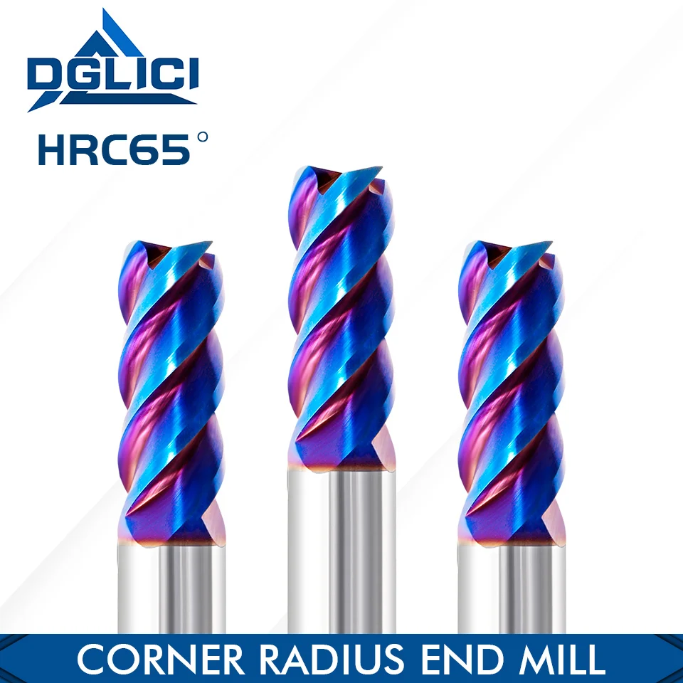 

GDLICI Corner Radius End Mill HRC65 Alloy Carbide Milling Cutter for Stainless Steel Tungsten Steel CNC Cutting Tools 4 Fluets