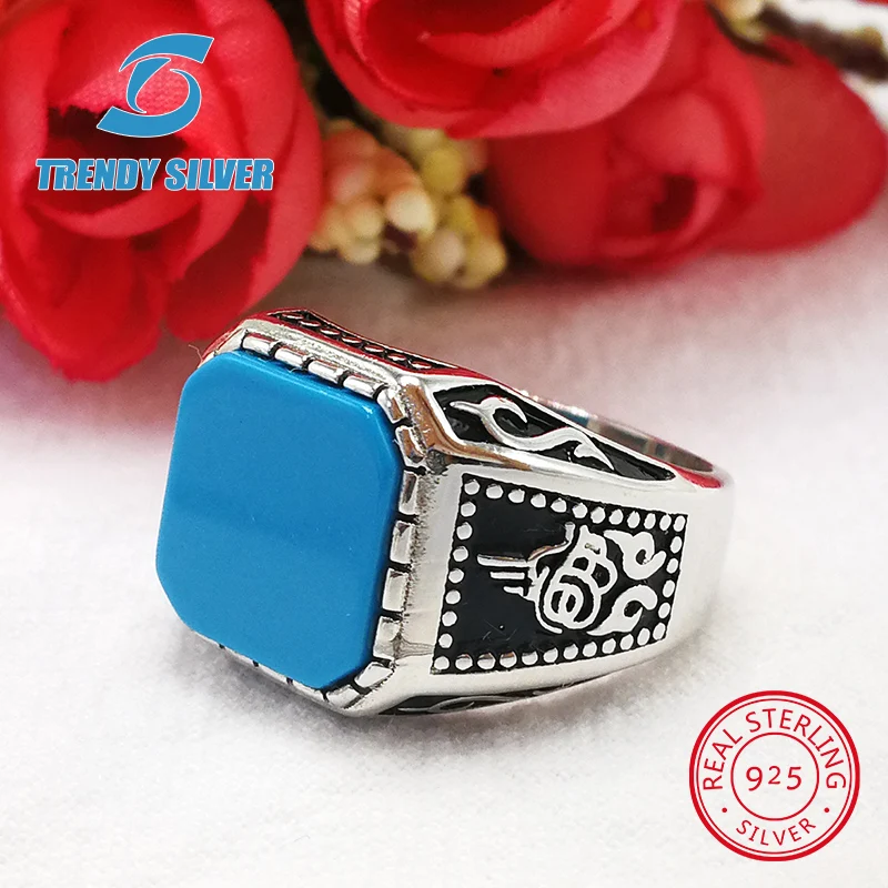 Мужское серебряное кольцо TCR365 ювелирное изделие из серебра 925 пробы с бирюзой и