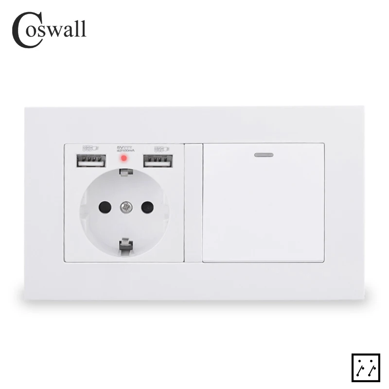 Настенная розетка COSWALL с 2 USB-портами для зарядки ЕС России Испании 1 комплект