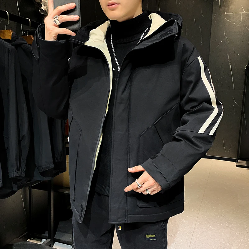 2021 New Men Hooded Parkas Jacket Outdoor Casual Warm Parka Coats Male Winter Thicken Windproof Mens Down Cotton Clothing Trendy