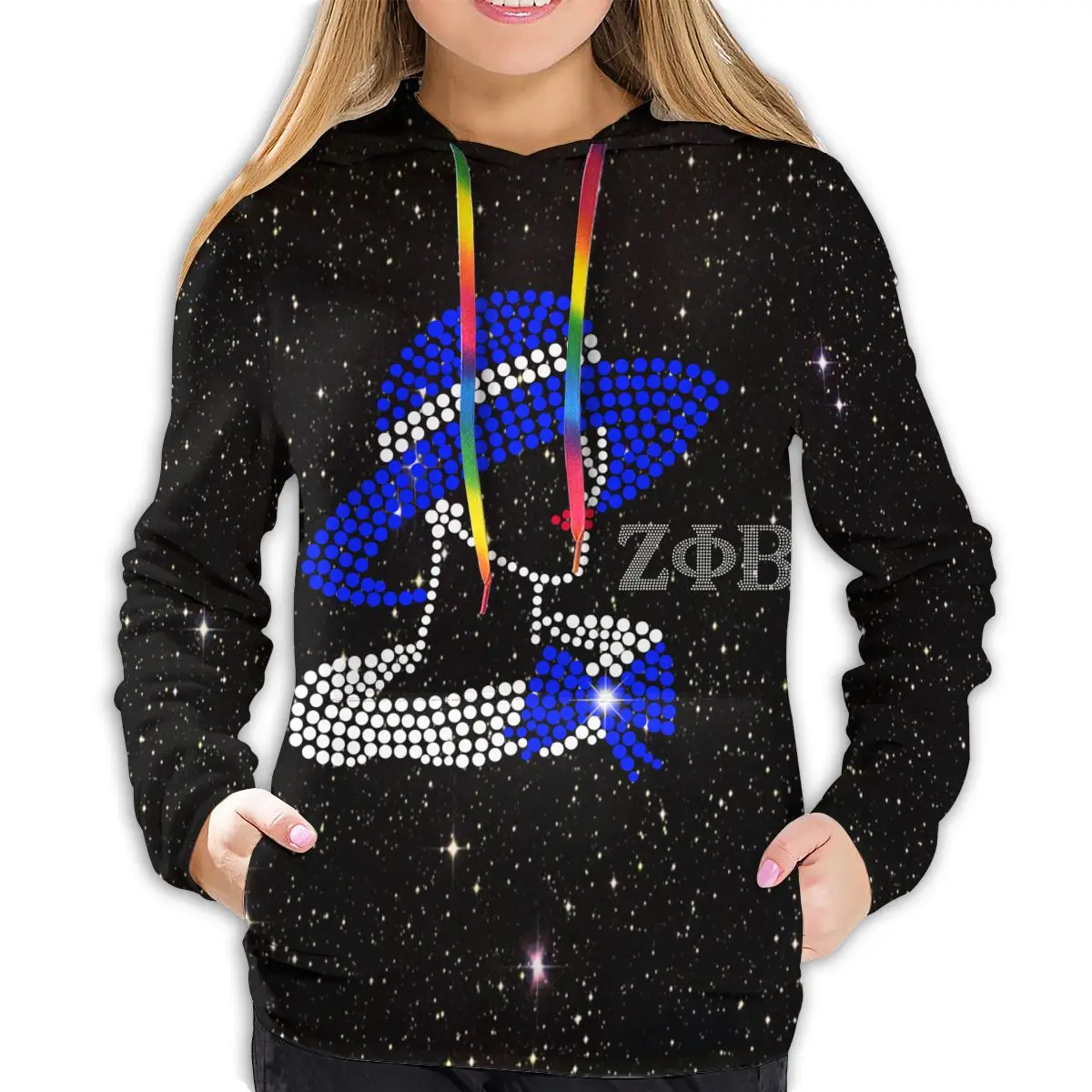 

Zeta Phi Beta Womens Fuzzy Fleece Pullover Hoodies Color Block Tie-Dye Printed Hooded Long Sleeve with Pockets