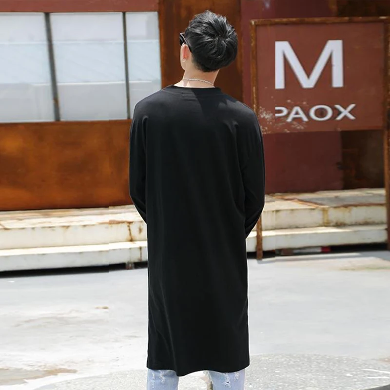 Spring and Autumn Korean Men's Long Sleeve T-Shirt Street Fashion England Simple Wild Super Solid Color Large Size T- | Мужская