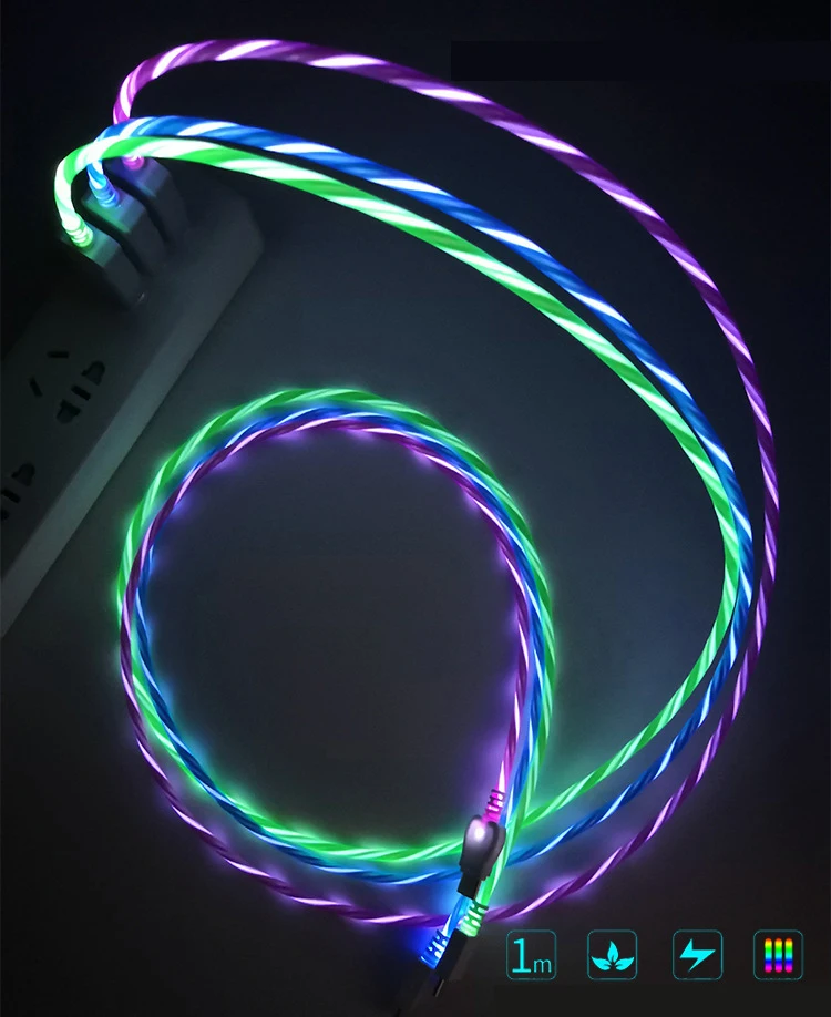 Светодиодный светящийся струящийся кабель Micro usb type C адаптер быстрой зарядки для телефона Microusb type-C зарядное устройство для передачи данных usb c для iphone samsung xiaomi