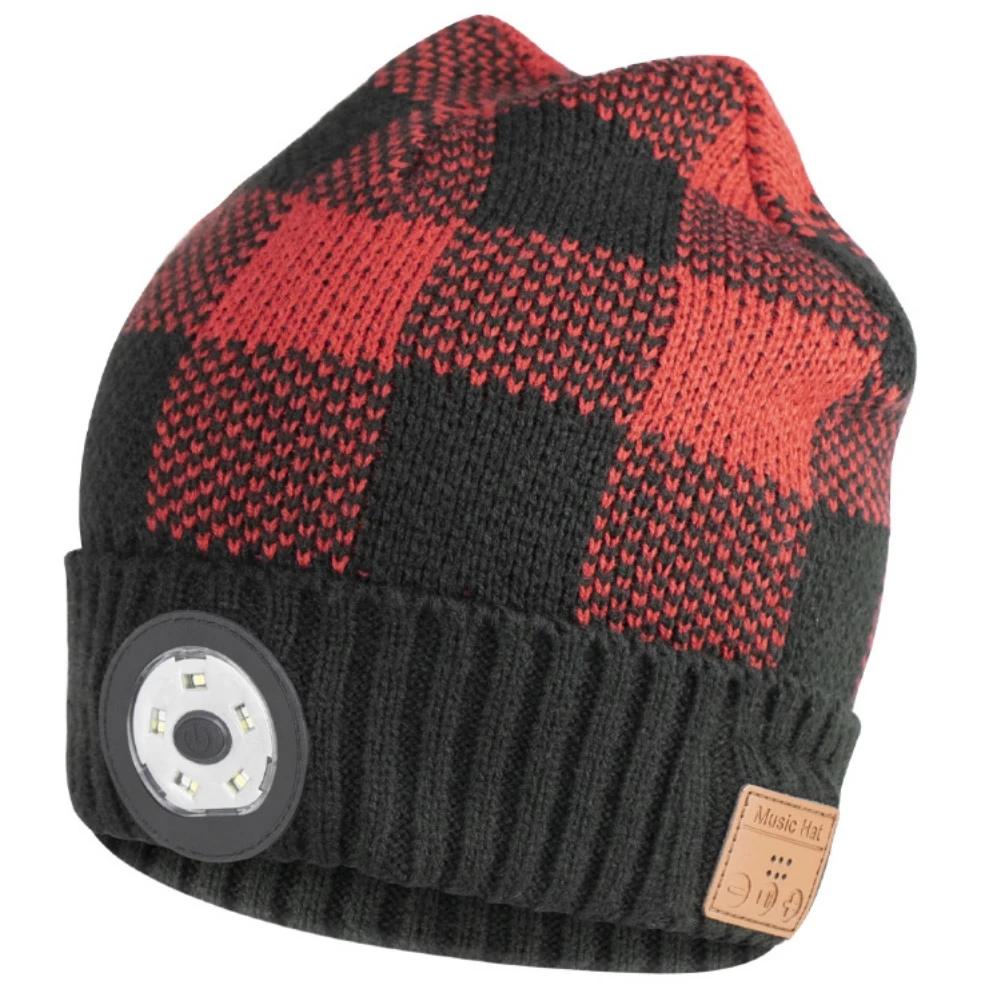 

Cycling Bluetooth Beanie Hat with Light Winter Warm USB Rechargeable Knitted Music Hat for Men Women Outdoor Ski Bike Hiking Cap