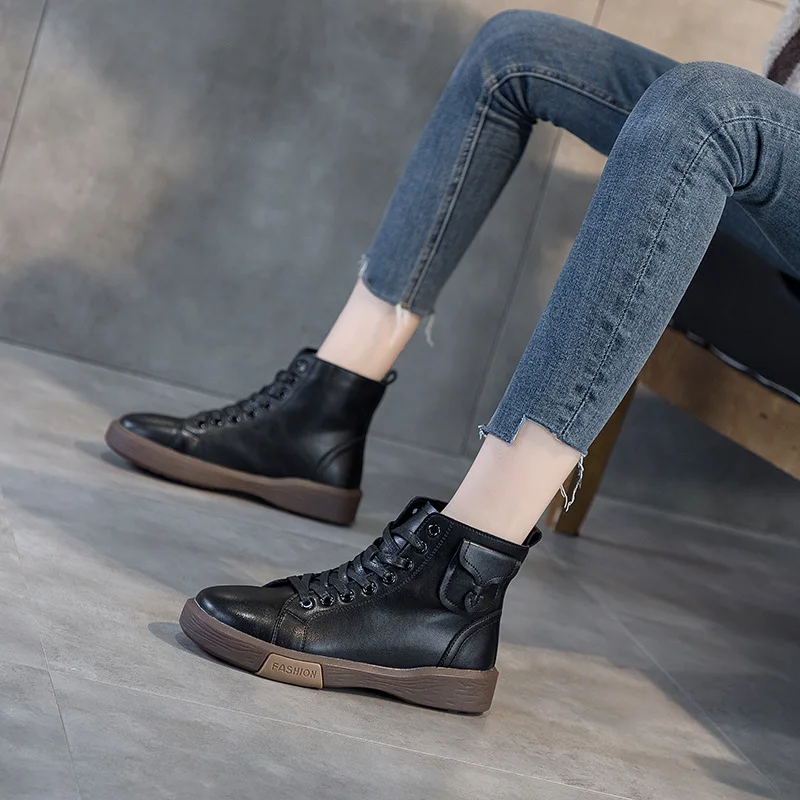 

Chaussures Chunky Sneakers Women's Leather Shoes Woman Sneakers with Platform Women Shoes Flat High Top Tennis Woman Fashion New