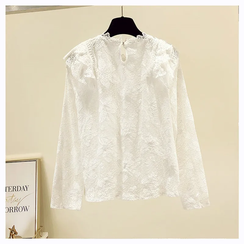 Женская кружевная блузка MUMUZI белая и абрикосовая Базовая Блузка с оборками