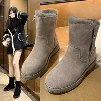 korean 2021 winter boots for women round toe fashion side zipper in the tube plus velvet casual flat shoes for women snow boots