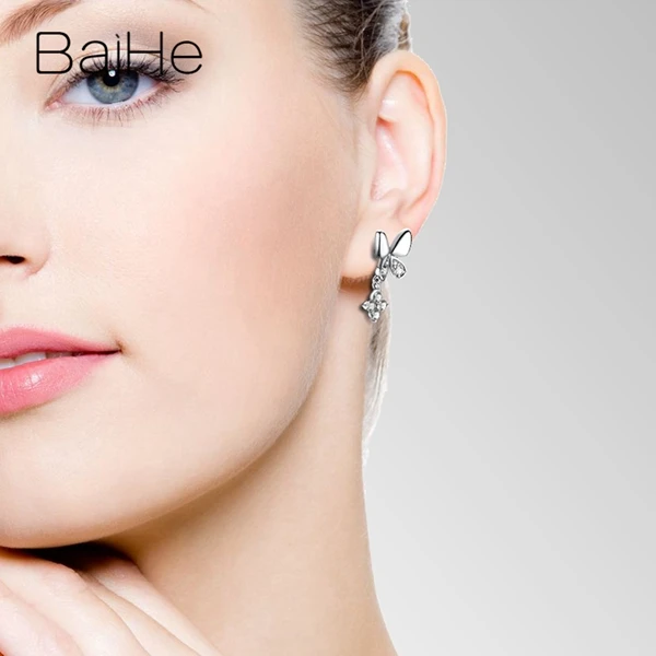 BAIHE, 18 К, белое золото, 0.59ct H/SI, круглая огранка, натуральные бриллианты, ювелирное изделие, свадебное, модное, хорошее ювелирное изделие, элегантный подарок, серьги-гвоздики
