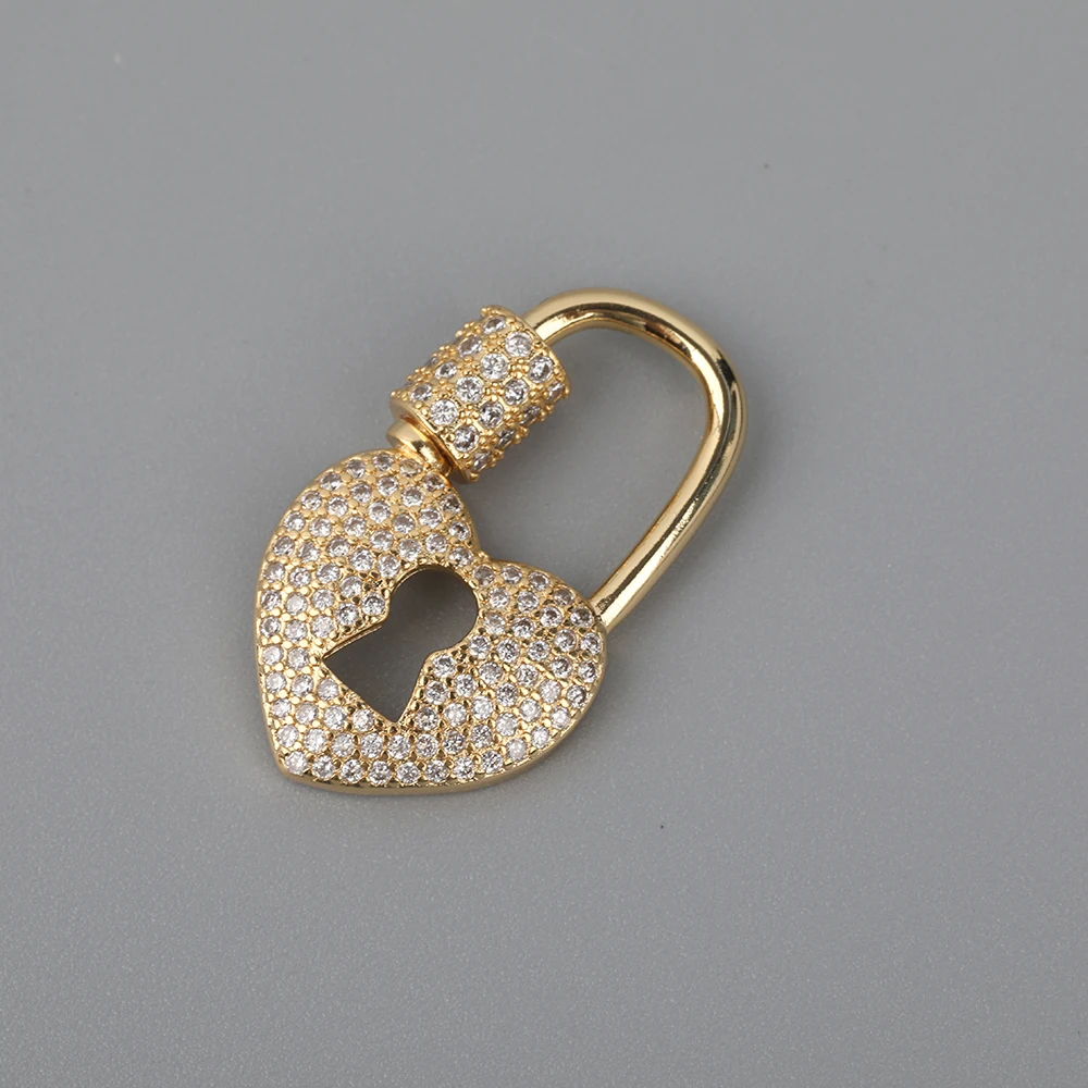 

10pcs/Lot 16X27mm CZ Micro Paved Heart Shape Screw Clasps Zirconia Oval Lock Carabiner Clasps DIY Jewelry FIndings FH-239ABI.D