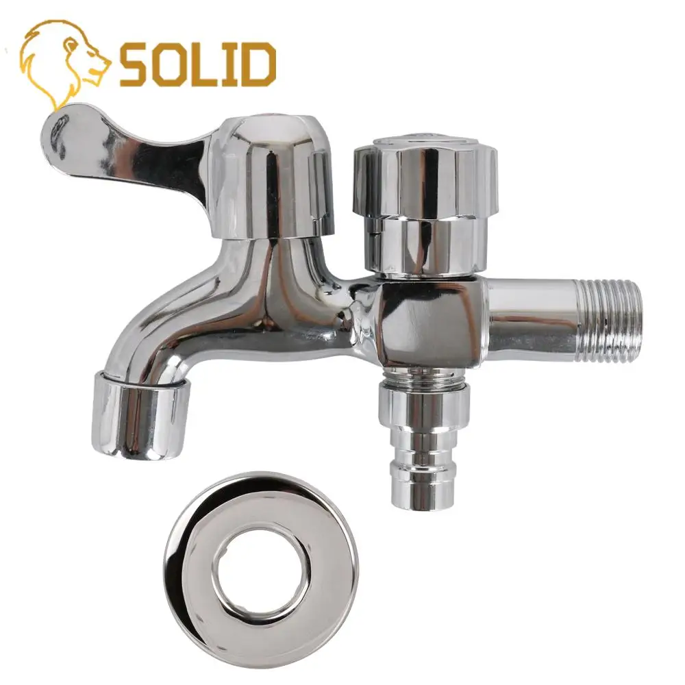 Double Water Faucet Chrome Plated Garden Washing Machine Brass Tap Bathroom Fast | Инструменты