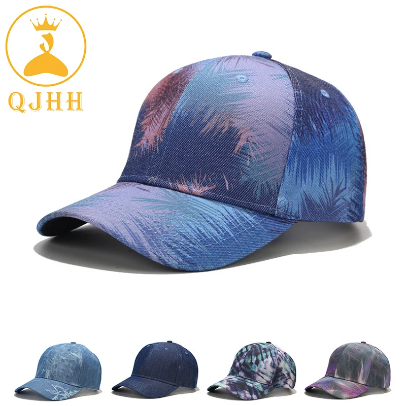 

QJHH 2021 New Tie-dye Baseball Cap Outdoor Leisure Washed Baseball Cap Adjustable Hip Hop Cap 100% Cotton Women Men's Hat