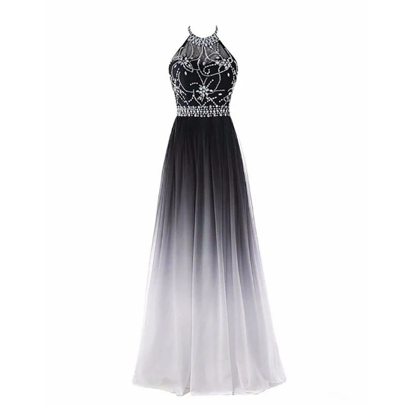 Цветное шифоновое платье для подружки невесты AnXin SH голубое без бретелек черного