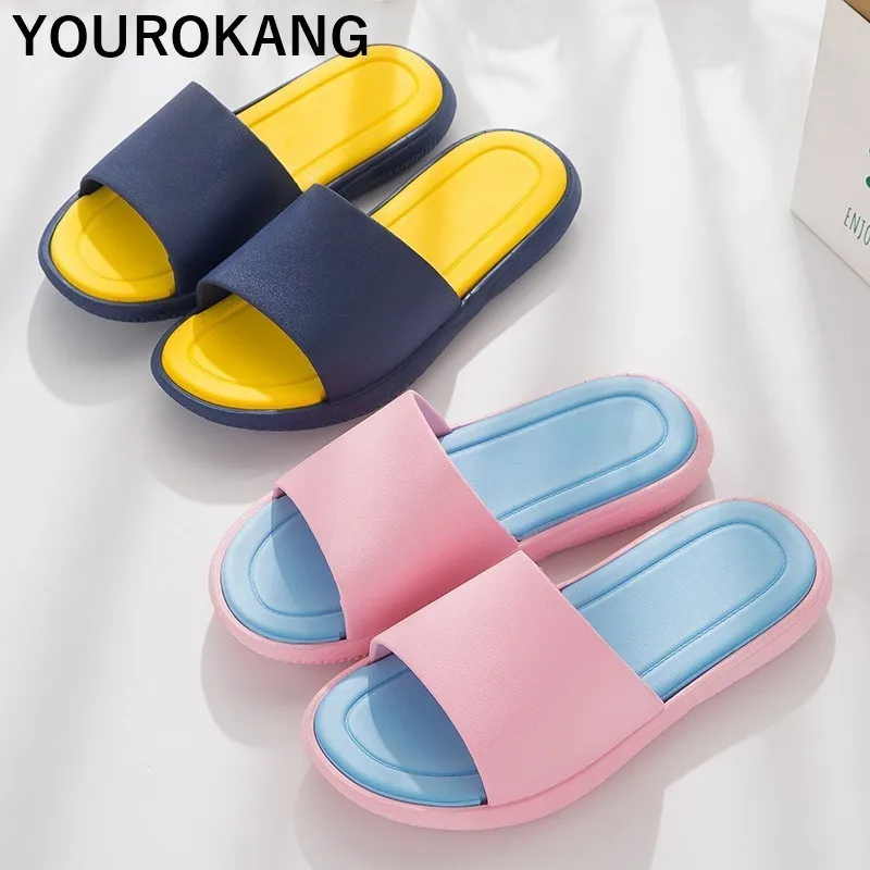 Indoor Home Slippers Unisex Couple Shoes Lovers Floor Plastic Bathroom Slippers Soft Comfortable Women Flip Flops Men Sandals