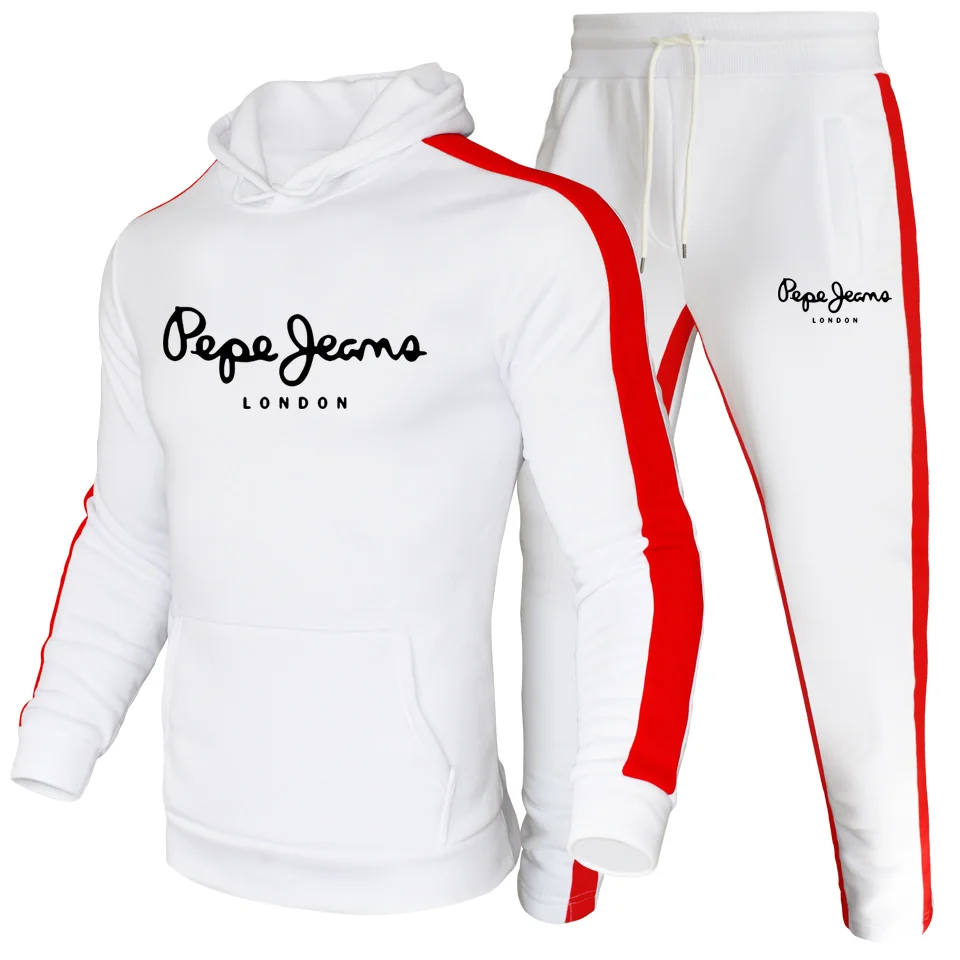 

New men's autumn and winter suit striped hoodie + pants two-piece casual sports pullover outdoor jogging sweatshirt suit