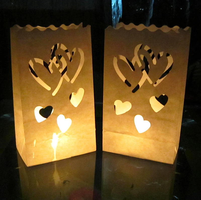 20 pcs/lot Heart Shaped Tea Light Holder Luminaria Paper Lantern Candle Bag For Christmas Party Outdoor Wedding Decoration New images - 3