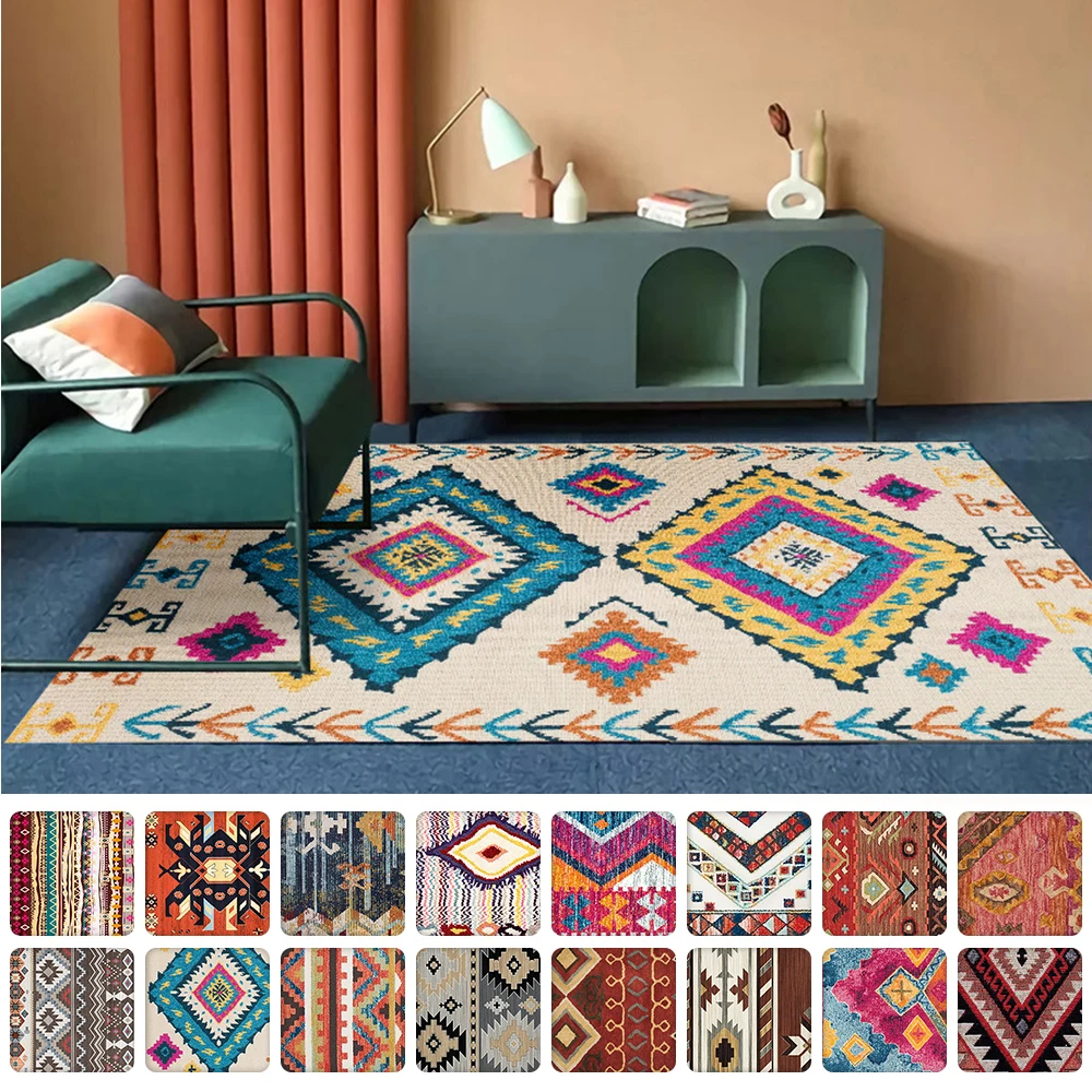 

Bohemian Carpet Hand Woven Cotton Linen Bedside Anti-slip Rug For Living Room Geometric Floor Mat Bedroom Carpet Home Decor